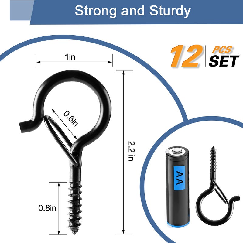 ADIIL 12 PCS Q Hanger Hooks with Safety Buckle  Windproof Screw Hooks for Hanging Outdoor String Lights  Plants  Christmas Patio Lights  2.2 Inches  Black - Image 5